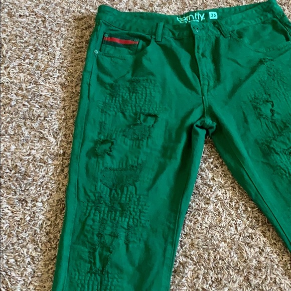 Born fly green ripped jeans/ red striped pockets - Picture 2 of 4